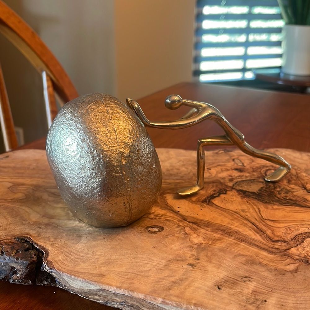 Sisyphus Sculpture, Man Pushing Boulder Bookend
